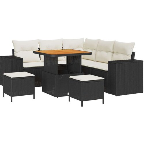 8 kom &amp;ndash; set vrtnog kauča s jastučićima crni Poly Rattan akacija 3 kom &amp;ndash; set vrtnog blagovanja s jastučićima crni Poly Rattan ak Slike
