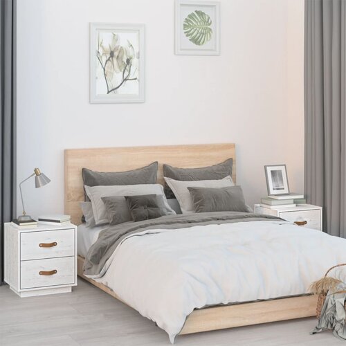 The Living Store Nočna omarica 2 kosa bela 40x34x45 cm trdna borovina - Nočna Omarica, (21434732) Slike