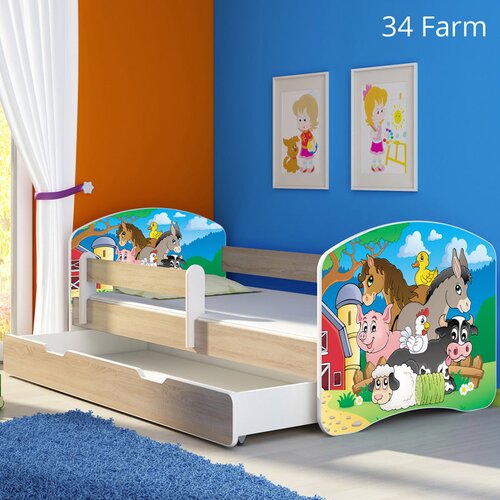  Otro&scaron;ka postelja ACMA z motivom, stranska sonoma + predal 180x80 cm 34 Farm Cene