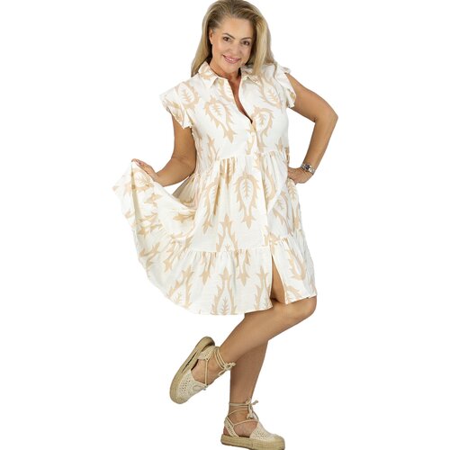 Pri Shirt dress with frills and print cotton and linen AMELIA Slike