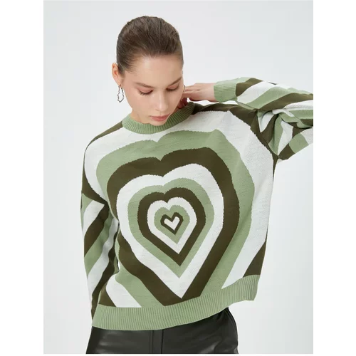 Koton Knitwear Sweater With Heart Multicolored Long Sleeved Crew Neck.