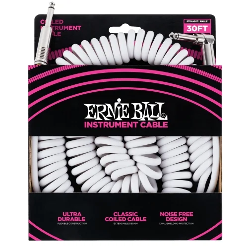 Ernie Ball kabel P06045 - 30FT(9,14m) COILED 6,3mm ravni - 6,3mm kutni instrument - bijela boja