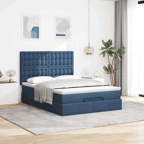 VidaXL otomanski okvir kreveta s madracem plavi 140x200cm od tkanine Slike