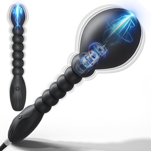 SuperLove Inflatable Vibrating Anal Beads Prostate Massager Black Slike