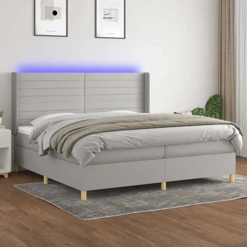 The Living Store Box spring postelja z vzmetnico LED sv. siva 200x200 cm blago - Box Spring Postelja, (21515364)