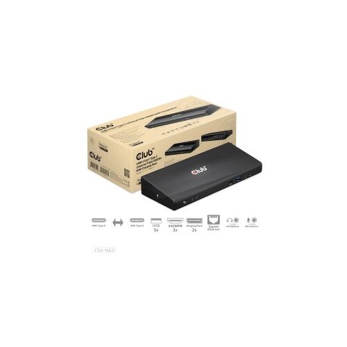 Docking station Club 3D USB3.2 Gen1 Type-C Universal Triple 4K60Hz 60W Charging Dock HDMI, DP, RJ45 CSV-1562 Slike