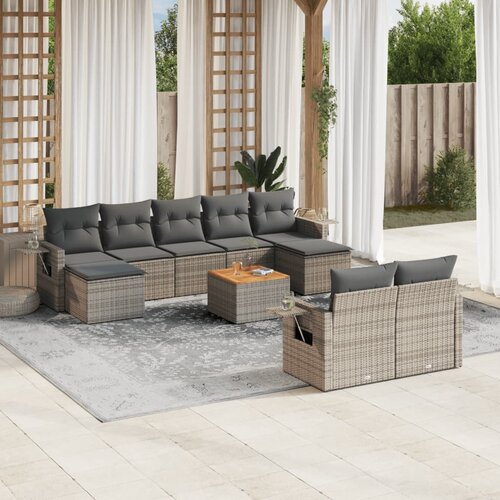 VidaXL 10-dijelni set vrtnih sofa od poliratana s jastucima sivi Slike