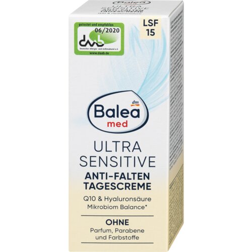 Balea MED ultra sensitive dnevna krema za lice – Q10 & hijaluronska kiselina, spf 15 50 ml Slike