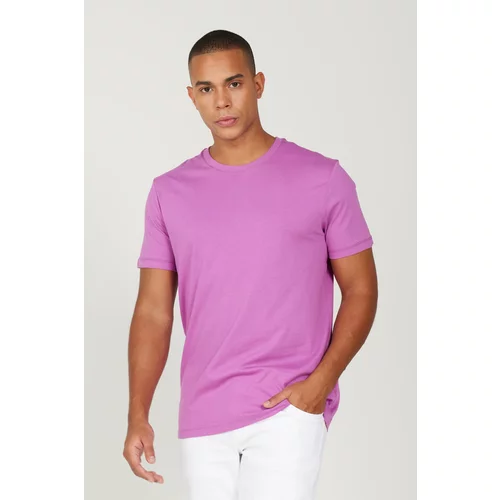 AC&Co / Altınyıldız Classics Men's Purple Slim Fit Slim Fit 100% Cotton Crew Neck Short Sleeved T-Shirt.