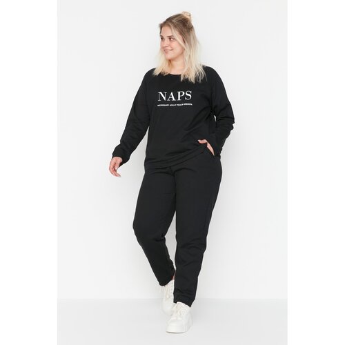 Trendyol Curve Black Printed Knitted Pajamas Set Slike