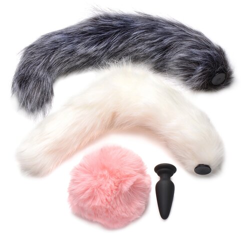 Tailz Snap-On Silicone Anal Plug & 3 Interchangeable Tails Cene