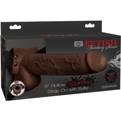 Pipedream Fetish Fantasy 9" Hollow Squirting Strap-On with Balls Brown