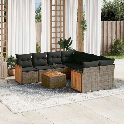 VidaXL 9-dijelni set vrtnih sofa od poliratana s jastucima sivi Slike