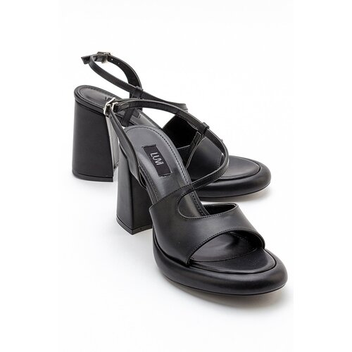 LuviShoes JUGA Black Skin Women's Heeled Shoes Cene