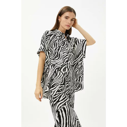 Koton Women's Melis Ağazat X - Zebra Patterned Short Sleeve Linen Shirt 3sak60155ew