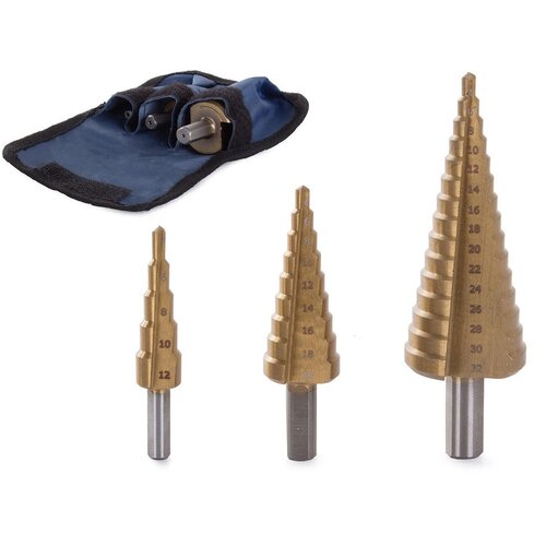 Iso Set stožčastih svedrov 3 kos HSS titan v torbici Slike