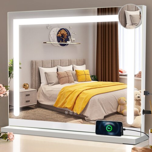 Nettlife Toaletno ogledalo z osvetlitvijo, 70 x 55 cm, priročno ogledalo z nastavljivo LED-tiplo senzorsko osvetlitvijo, (5000158895) Slike