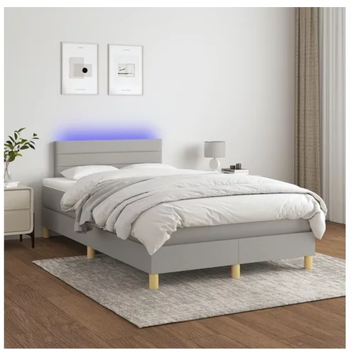  Box spring postelja z vzmetnico LED sv. siva 120x200 cm blago