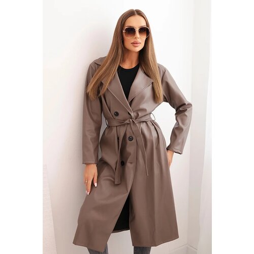 Kesi Włoski Women&amp;#039;s eco-leather trench coat with a belt and collar fango Slike