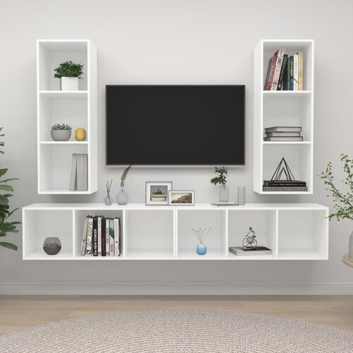 TV Stenske TV omarice 4 kosi bela iverna plošča Cene