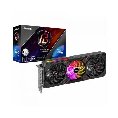 AsRock Intel Arc A770 Phantom Gaming D 8GB OC, 256-bit GDDR6, 1x HDMI 2.1, 3x DisplayPort 2.0, 2x 8-pin Power Connectors, recommended PSU 700W Cene
