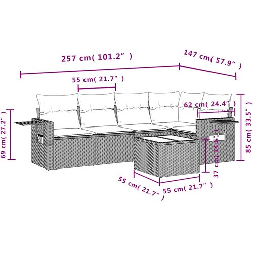  6-dijelni set vrtnih sofa s jastucima crni od poliratana Crna 85 x 62 x 69 cm Slike