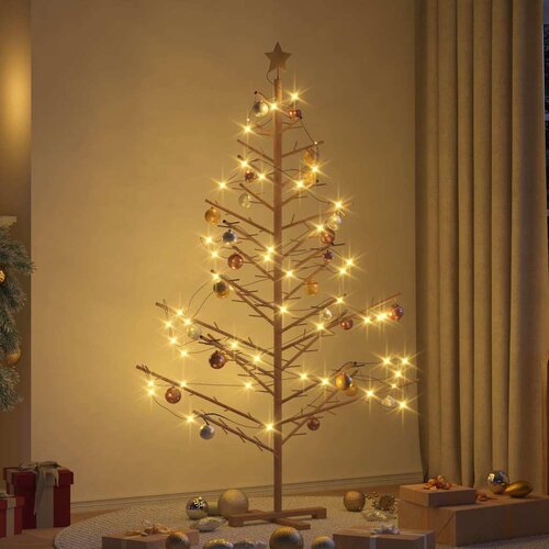 VidaXL Leseno božično drevo z stojalom Rjava 180 cm Trdna borovina Slike