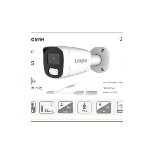 Full Color POE Bullet IP Kamera Longse 2MP 2.8mm 25m IR + Mikrofon BMSDFG200WH Slike