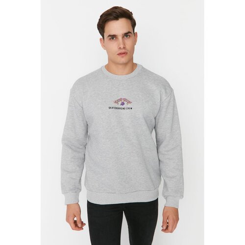 Trendyol Gray Men&amp;#039;s Relaxed Fit Skateboard Printed Crew Neck Sweatshirt Slike