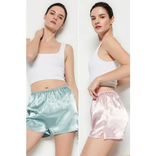 Trendyol Pink-Mint 2-Pack Woven Satin Shorts
