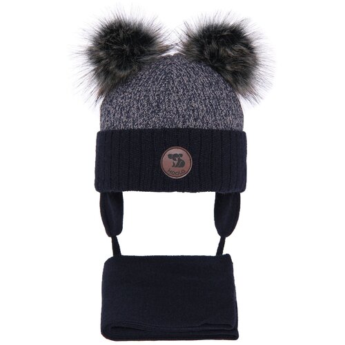 AGBO Boy&amp;#039;s winter set: hat and scarf navy blue Enrico with two pompom Slike