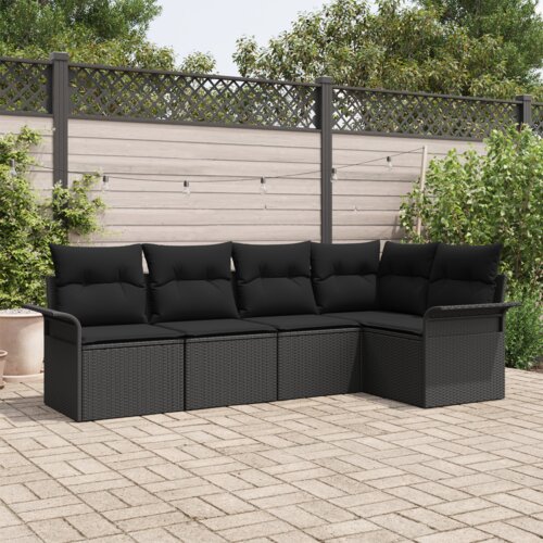 vidaXL 5-delni vrtni kavč z blazinami črn poly rattan Cene