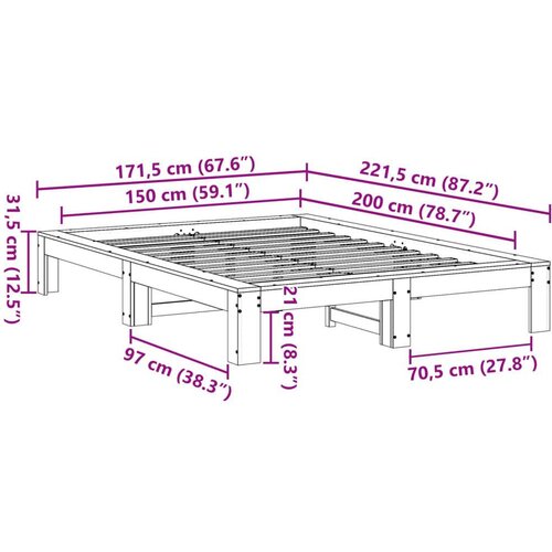 VidaXL Okvir kreveta bez madraca vo&amp;scaron;tano smeđi 150x200 cm od borovine Slike