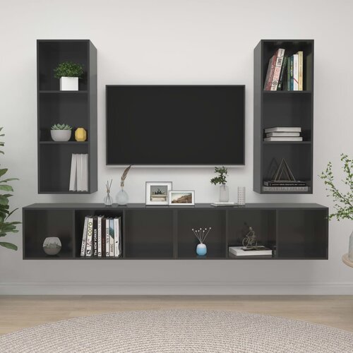 Sijaj Zidni TV ormarići 4 kom visoki sjaj sivi od iverice Slike