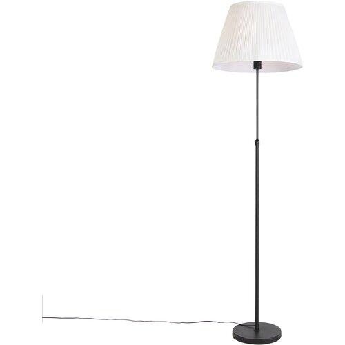 QAZQA Stoječa svetilka črna s plisirano kremo za senčila 45 cm nastavljiva - Parte Cene