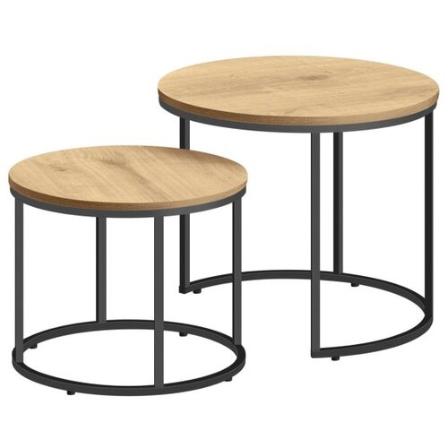 BOLZZ Okrugli sto za kafu, 2 komada - hrast / crne nogare Slike