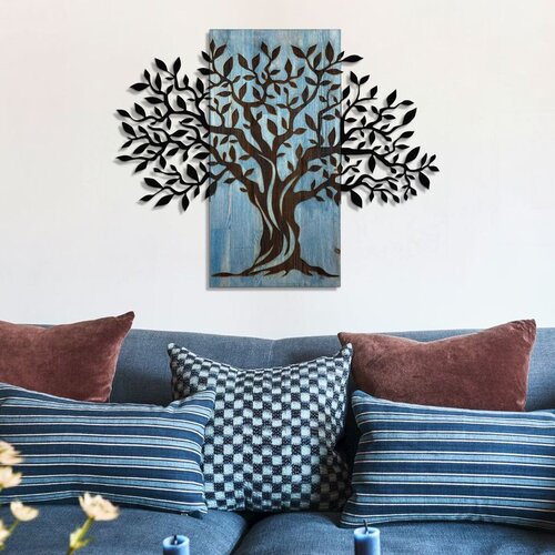 Wallxpert Arbre de Vie-3 BlueBlack Decorative Wooden Wall Accessory Slike