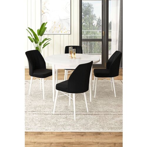 Hanah home Rox - White, Black WhiteBlack Dining Table & Chairs Set (5 Pieces) Cene