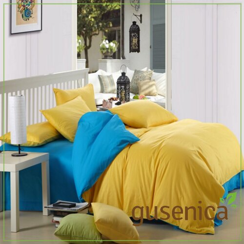 posteljina za bračni krevet plavo-žuta Slike