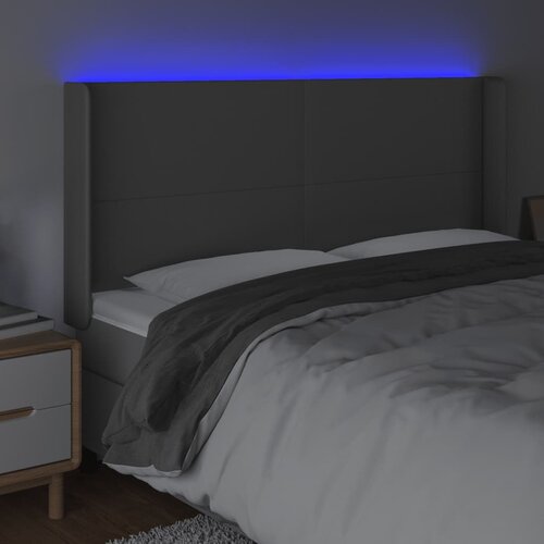  LED uzglavlje sivo 203x16x118/128 cm od umjetne kože Slike