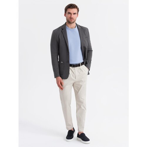 Ombre Men's SLIM knit jacket with subtle texture - graphite Cene