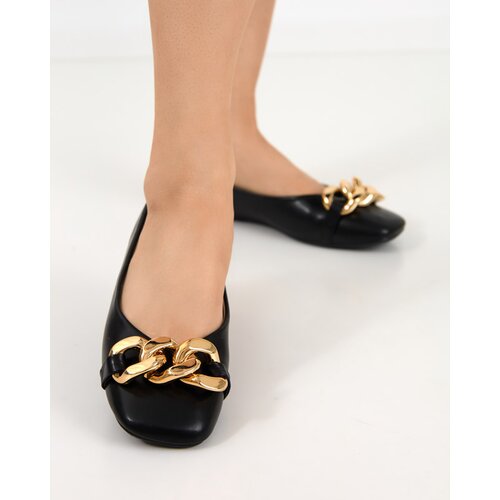 Resti Black women's eco-leather ballerinas with golden gassi decoration - shoes Cene
