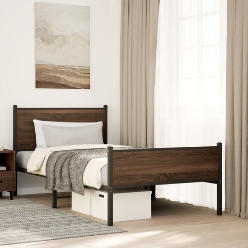 Furnova Kovinski posteljni okvir brez vzmetnice rjavi hrast 107x203 cm, (21935741) Slike