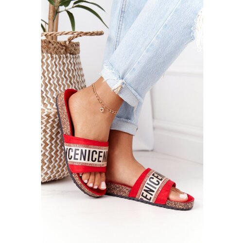 Kesi Slippers On Cork Sole With Cubic Zirconia Red Be Nice Slike