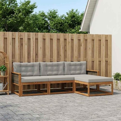  Set vanjskih sofa s jastukom 4 pcs Prirodna i Svjetlosiva Cene