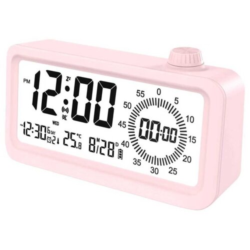 INF Polnilna pametna budilka z LCD, nočno lučjo in časovnikom Pink, (5000290735) Slike