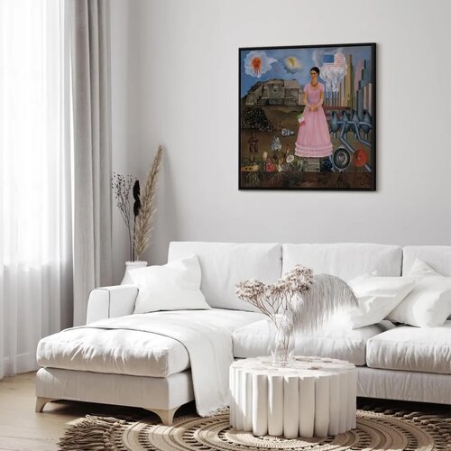  Slika - Frida Kahlo &amp;ndash; Self-Portrait on the Borderline Between Mexico and the United States 40x40 U crnom drvenom okviru Slike