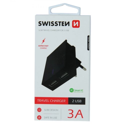 Swissten punjač 2x USB 3A crna Slike