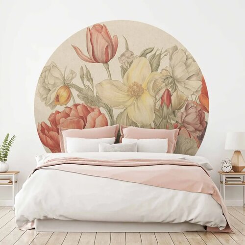  Okrugla fototapeta - Bouquet of flowers on a cream background 230x230 Slike