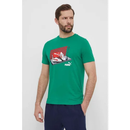 Puma Pamučna majica za muškarce, boja: zelena, s tiskom, 680175